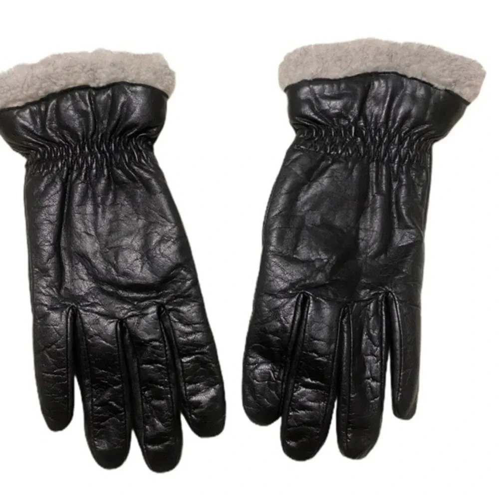 Black leather gloves with olefin lining